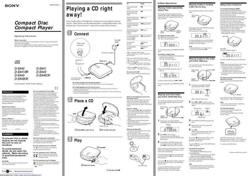 Sony Discman D-E441SR User manual
