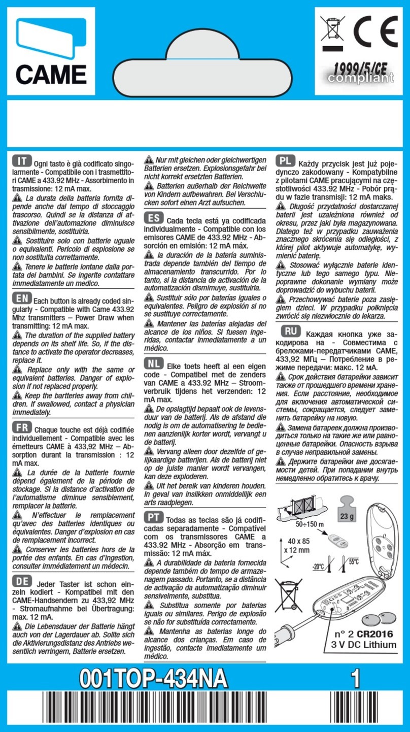 CAME 001TOP-434NA User manual CAME 001TOP-434NA User manual