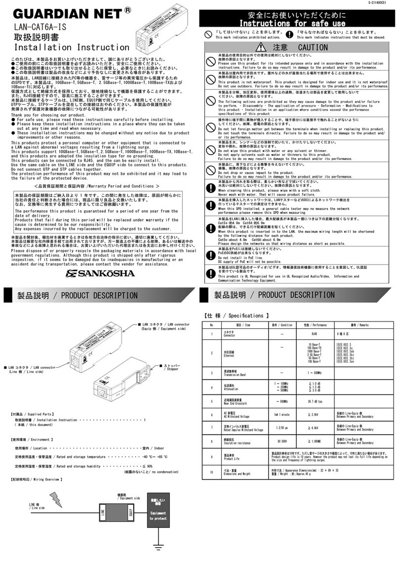 Sankosha GUARDIAN NET LAN-CAT6A-IS Installation instruction