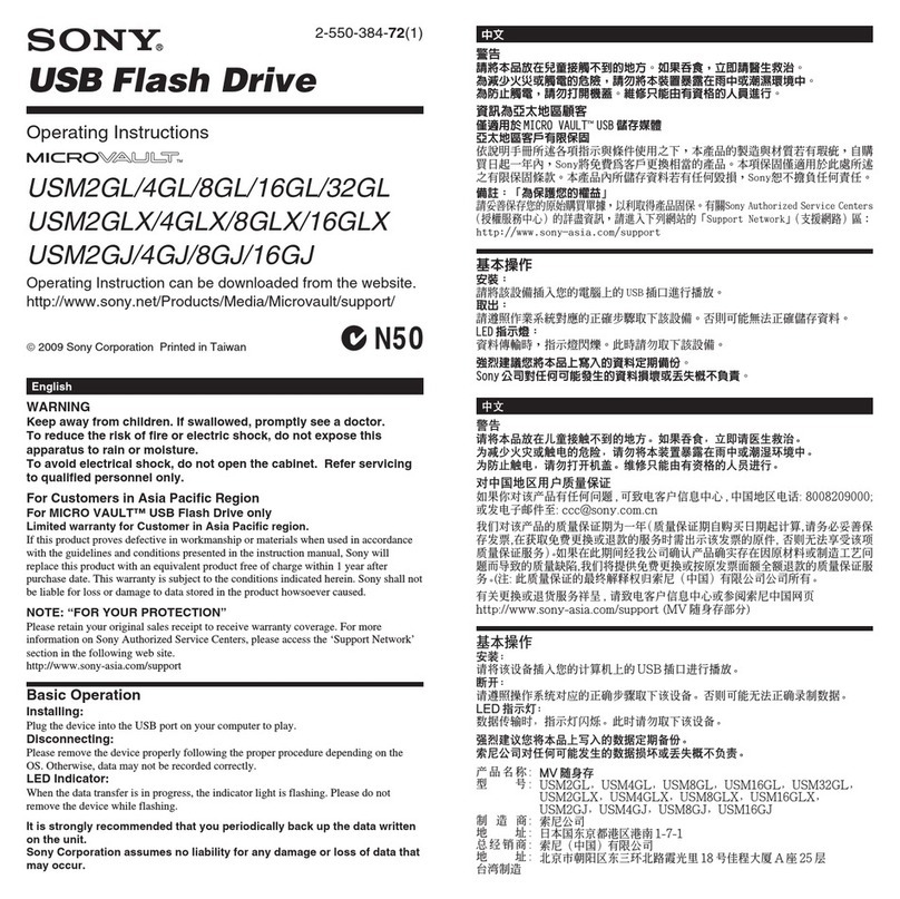 Sony MicroVault USM8GL User manual