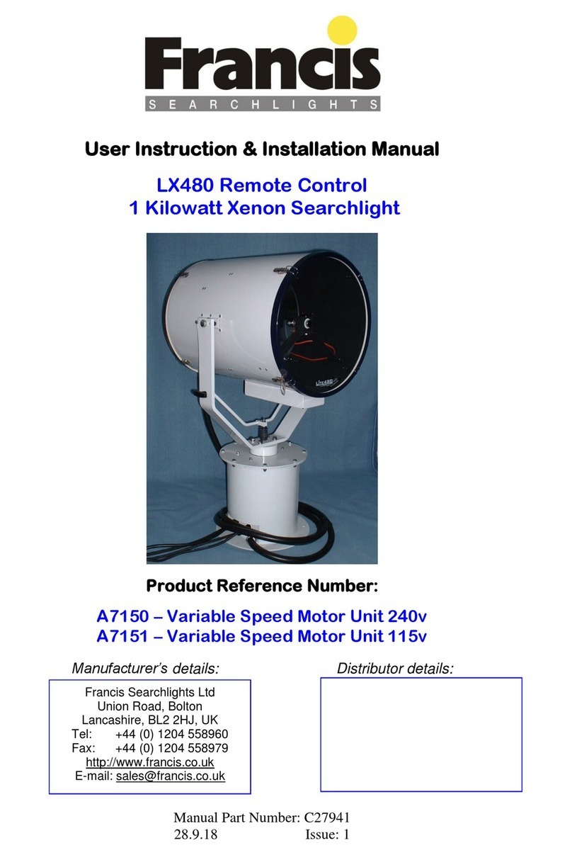 Francis Searchlights A7150 User instruction & installation manual Francis Searchlights A7150 User instruction & installation manual