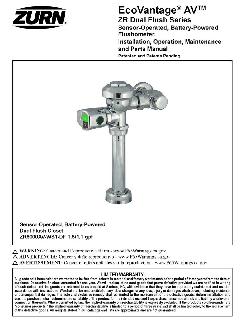 ZURN EcoVantage AV ZR Dual Flush Series Installation, operation, maintenance and parts manual ZURN EcoVantage AV ZR Dual Flush Series Installation, operation, maintenance and parts manual