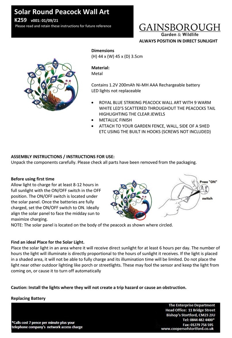 Gainsborough Solar Round Peacock Wall Art Instructions for use