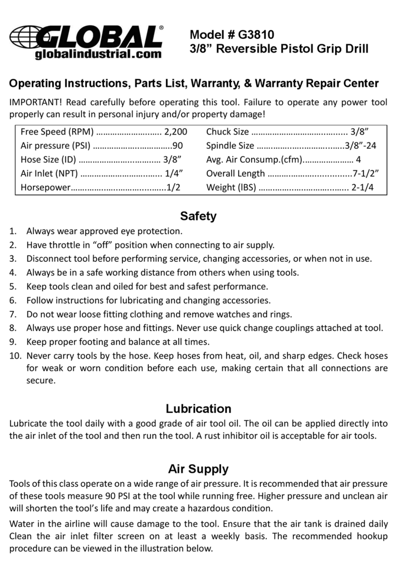 Global G3810 Operating Instructions, Parts List, Warranty, & Warranty Repair Center