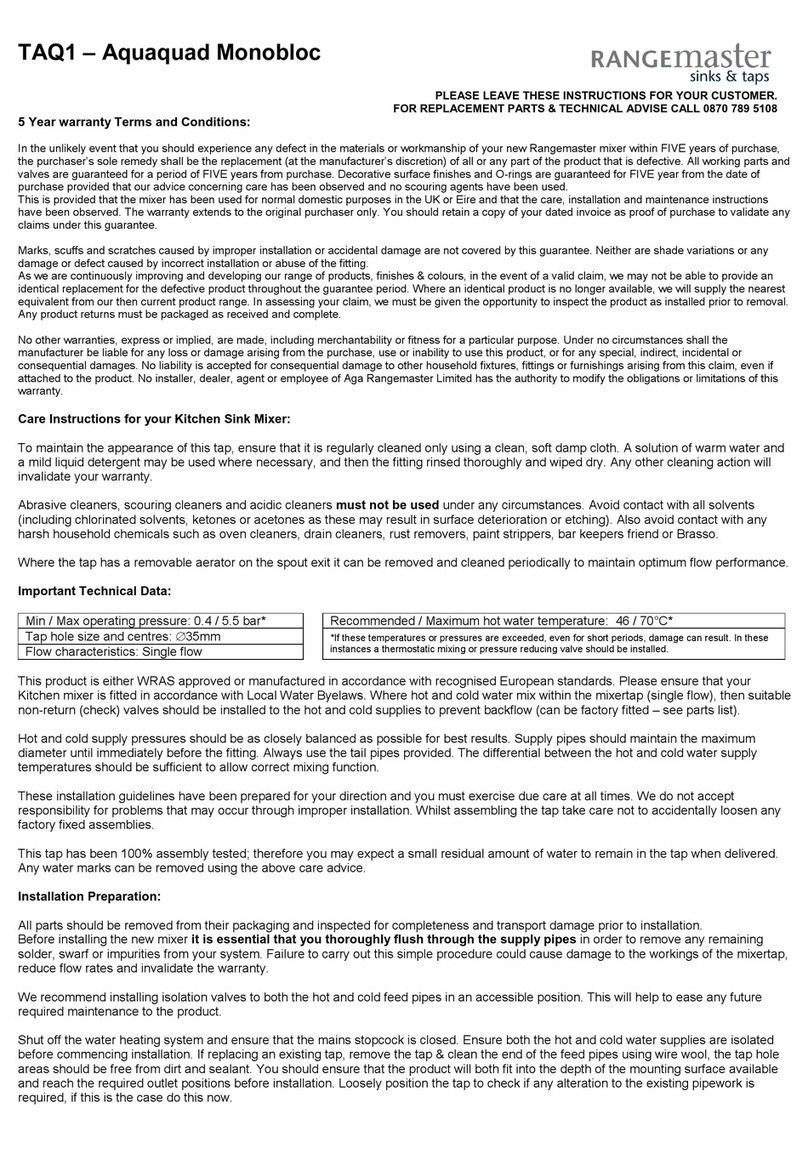 Range Master Aquaquad Monobloc TAQ1 User manual
