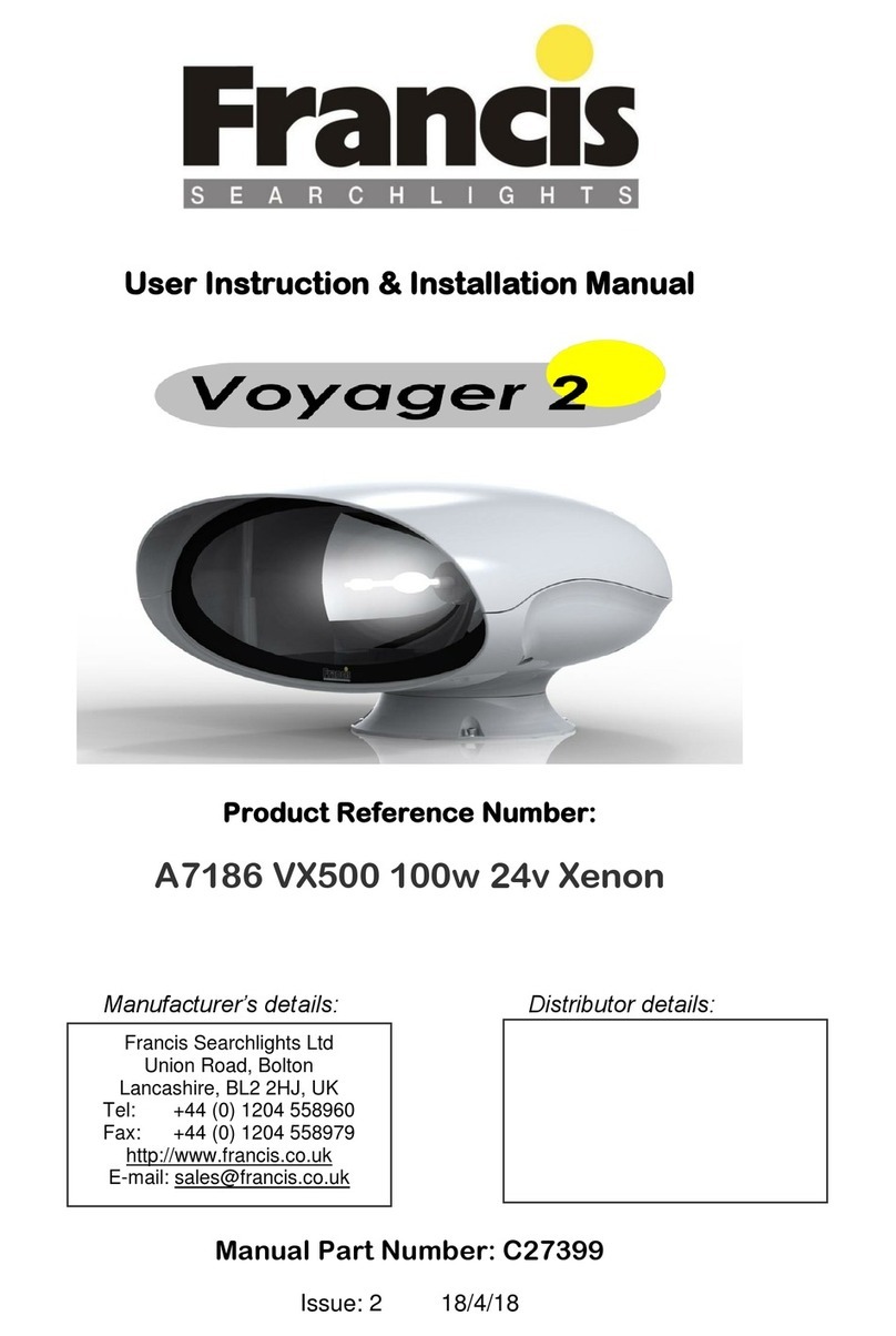 Francis Searchlights A7186 VX500 100w 24v Xenon User instruction & installation manual