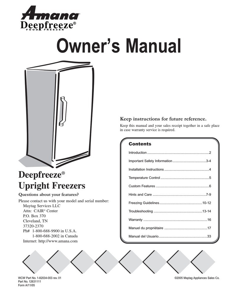 Amana Deepfreeze AFU2005BW owner's manual