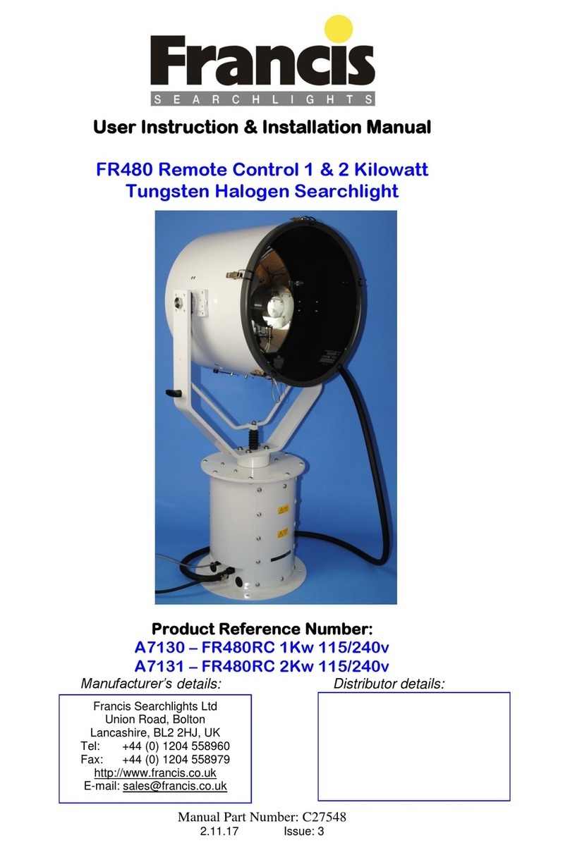 Francis Searchlights FR480 User instruction & installation manual Francis Searchlights FR480 User instruction & installation manual