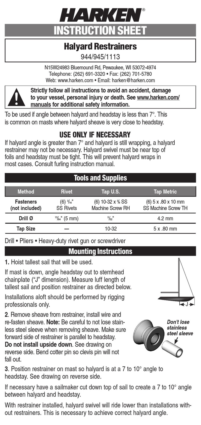 Harken 944 User manual Harken 944 User manual