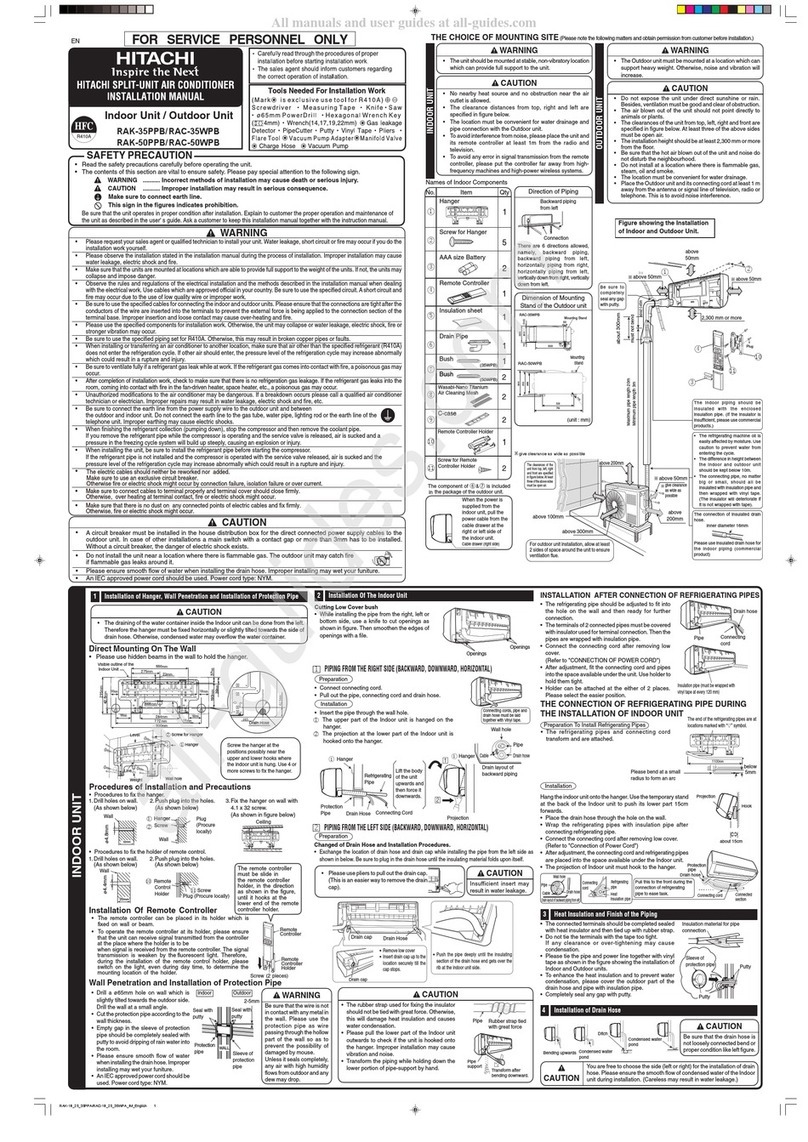 Hitachi RAC-35WPB installation manual