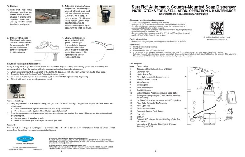 Bobrick SureFlo B-824 Instructions for installation, operation, maintenance