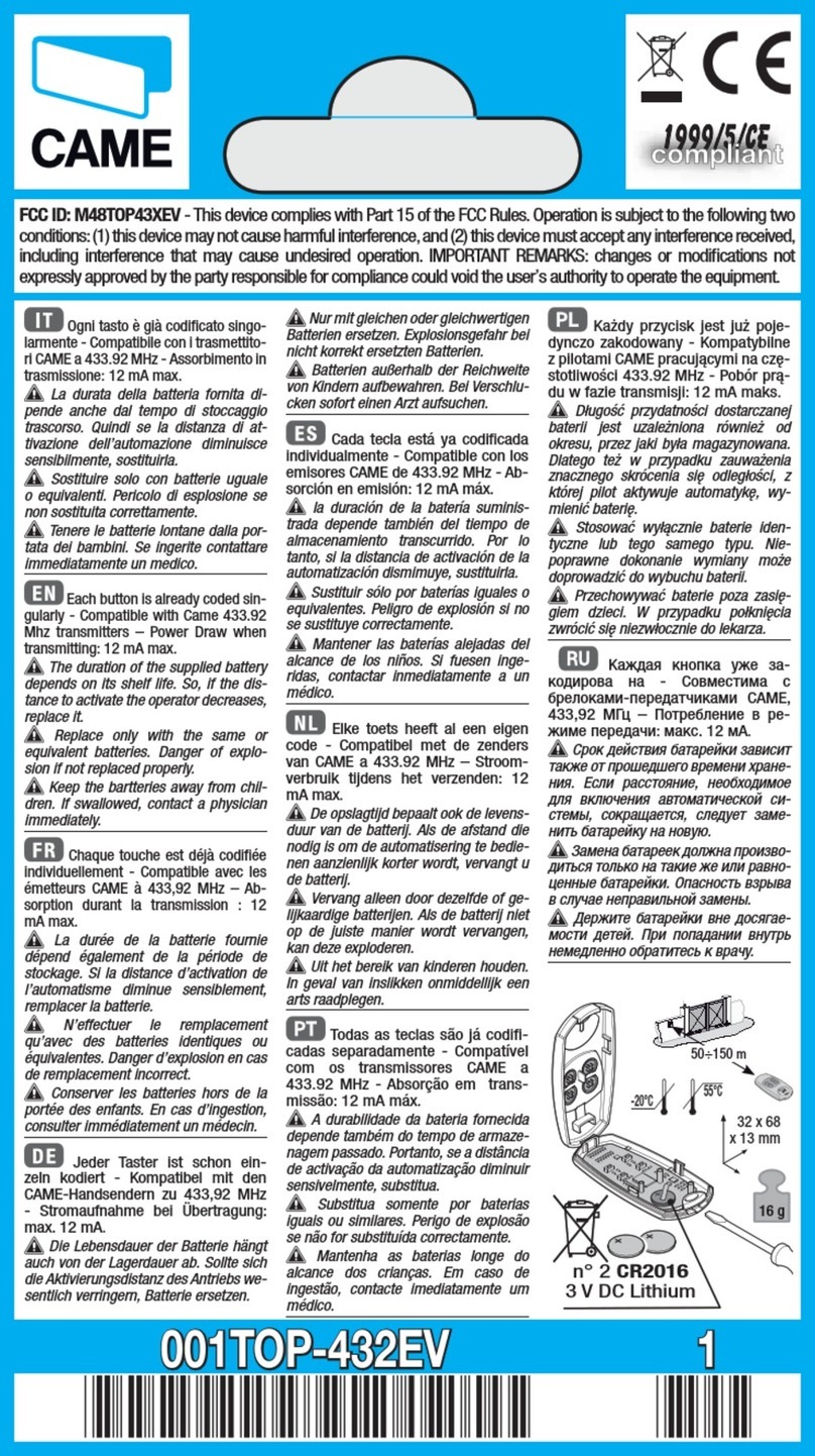 CAME 001TOP-432EV User manual