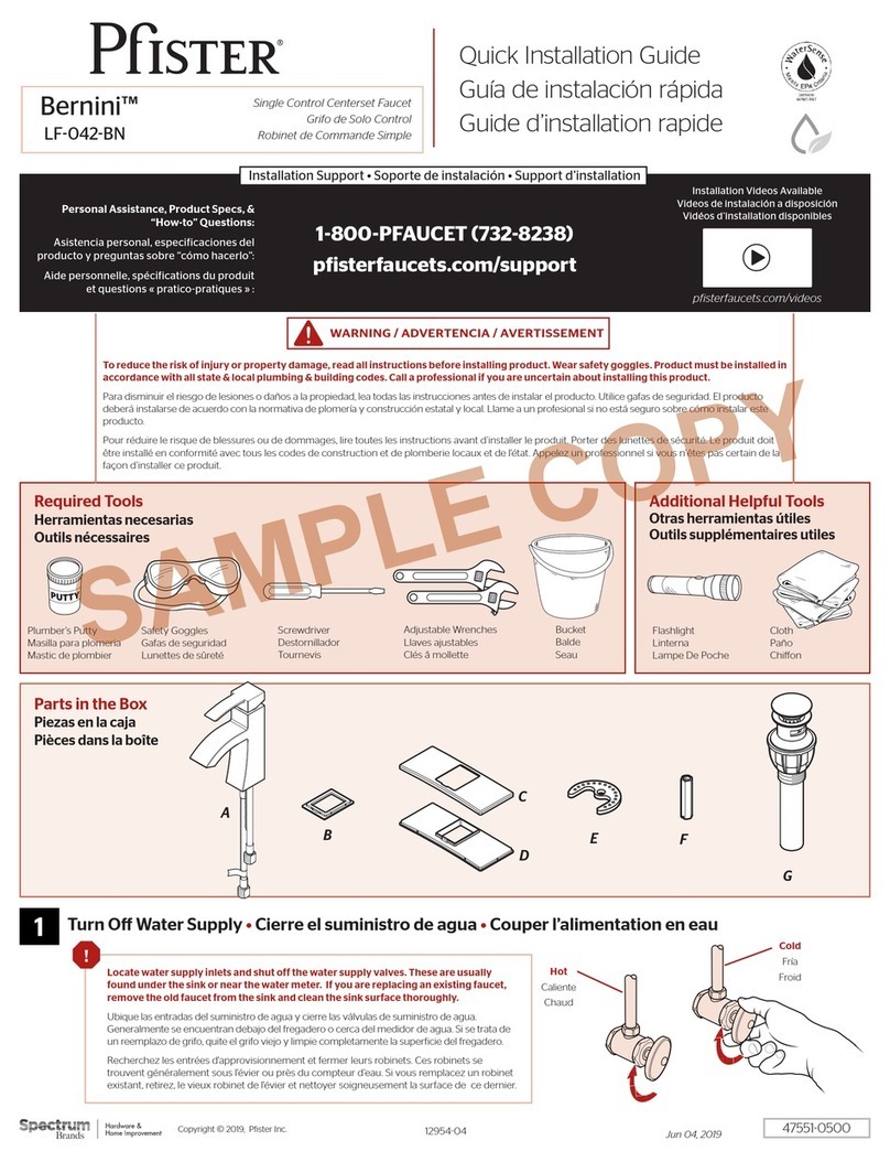 Spectrum Brands Pfister Bernini LF-042-BN Quick installation guide