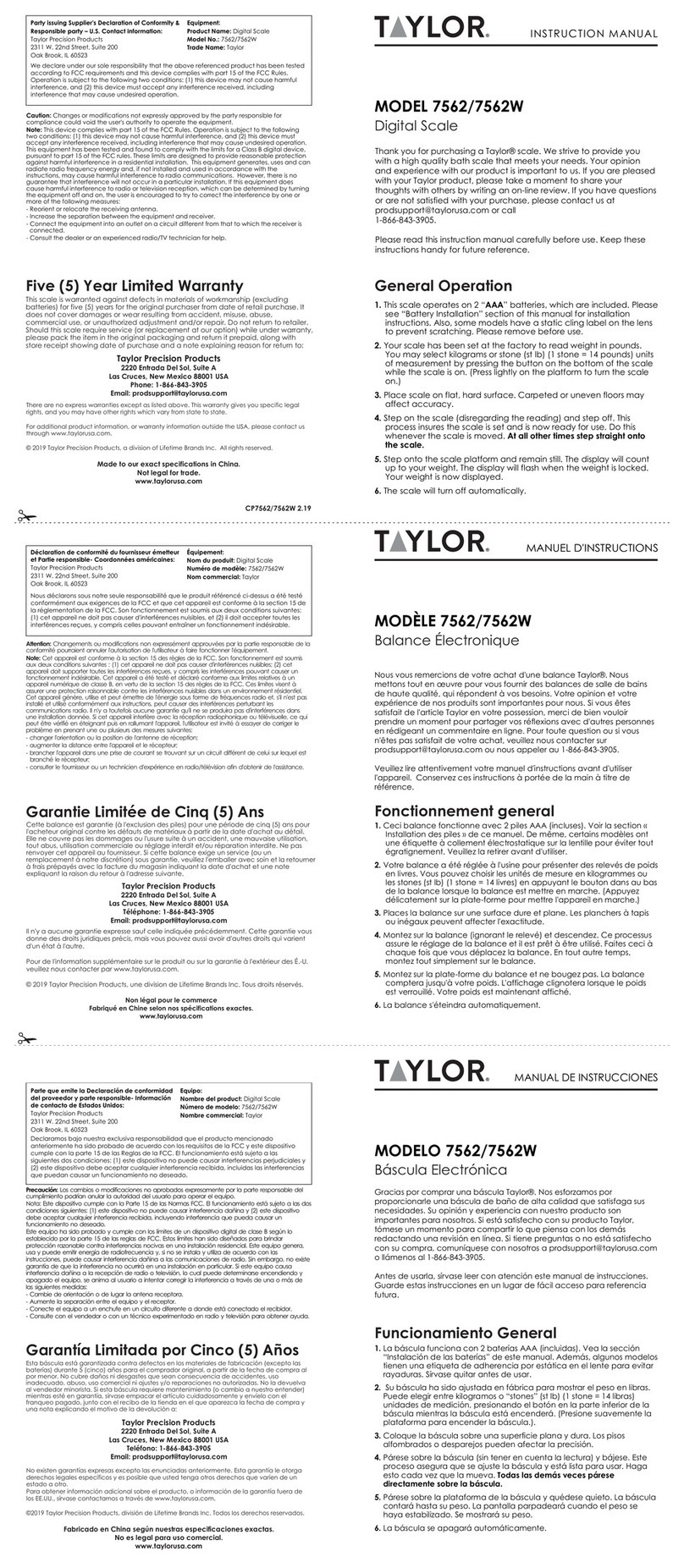 Taylor 7562W instruction manual
