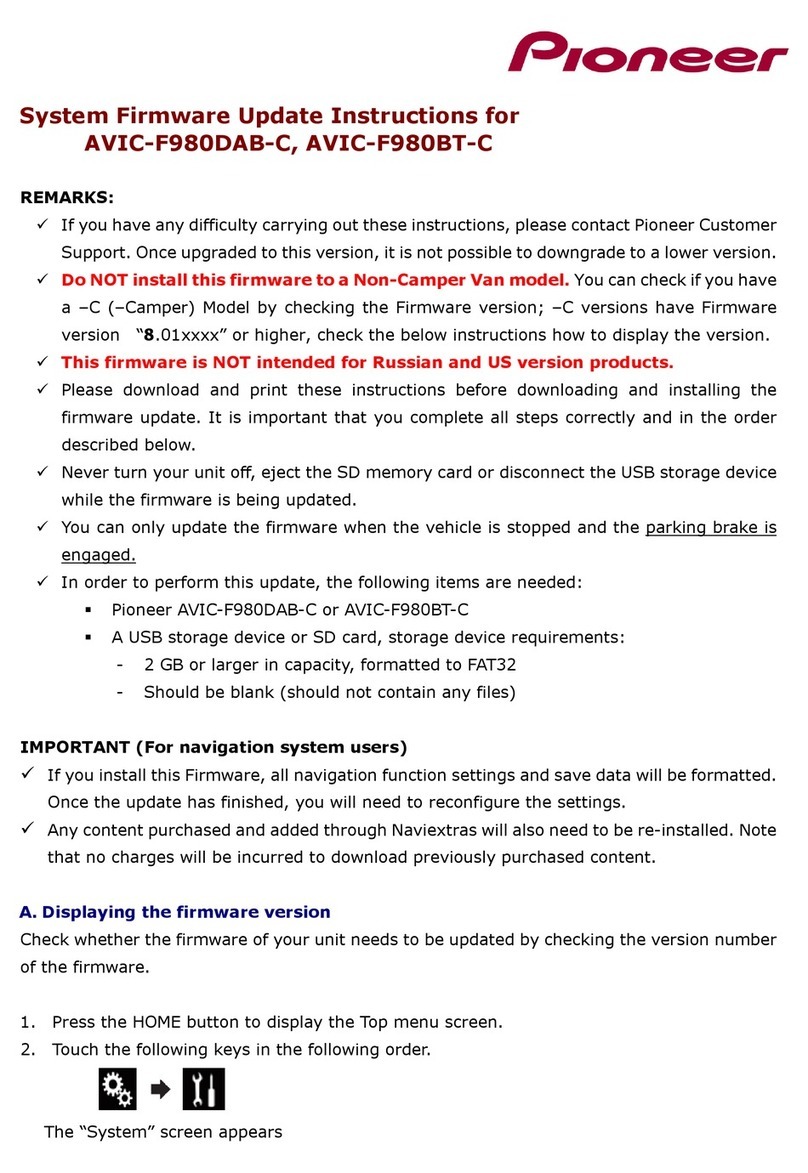 Pioneer AVIC-F980DAB-C System firmware update instructions