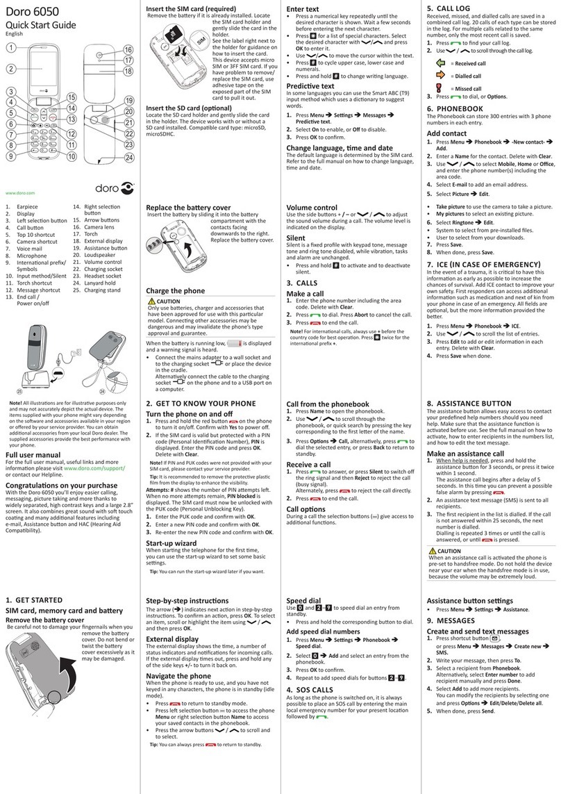 Doro 6050 quick start guide