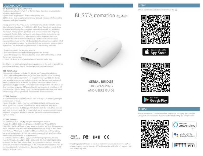 ALTA Bliss Automation PROGRAMMING AND USERS GUIDE
