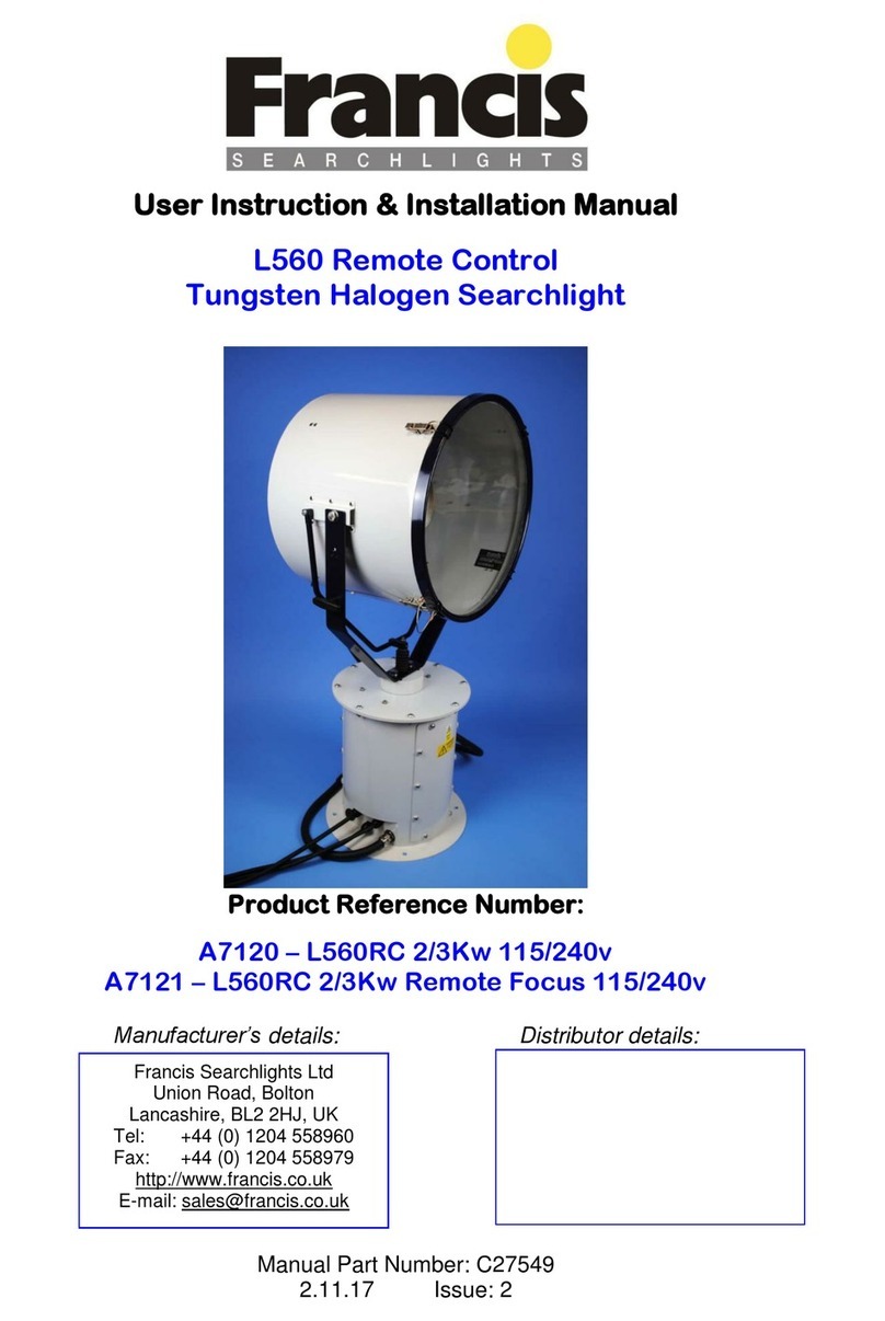 Francis Searchlights A7120 User instruction & installation manual Francis Searchlights A7120 User instruction & installation manual