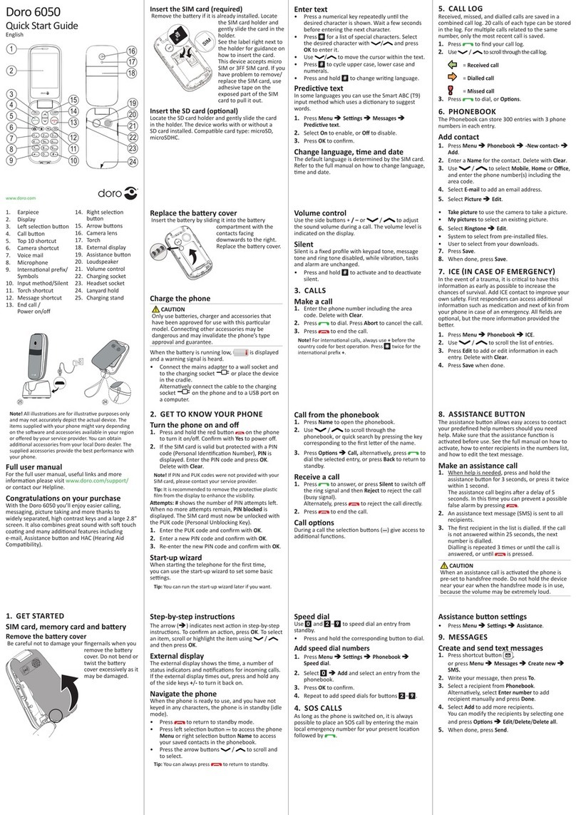 Doro 6050 quick start guide