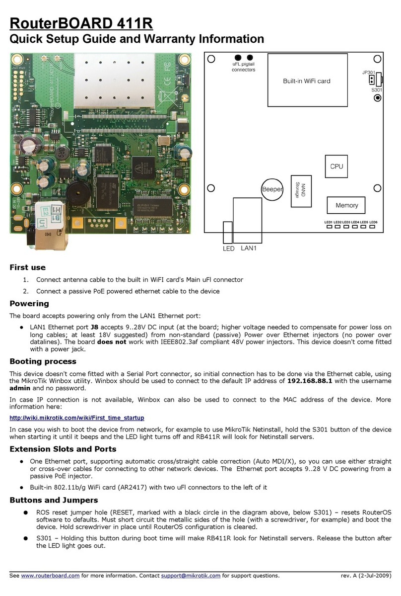 MikroTik RouterBOARD 411R Quick setup guide and warranty information