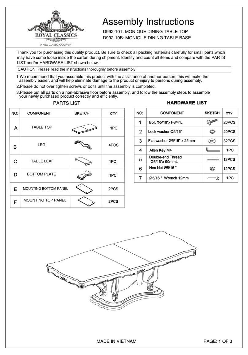 Royal Classics D992-10T Assembly instructions Royal Classics D992-10T Assembly instructions