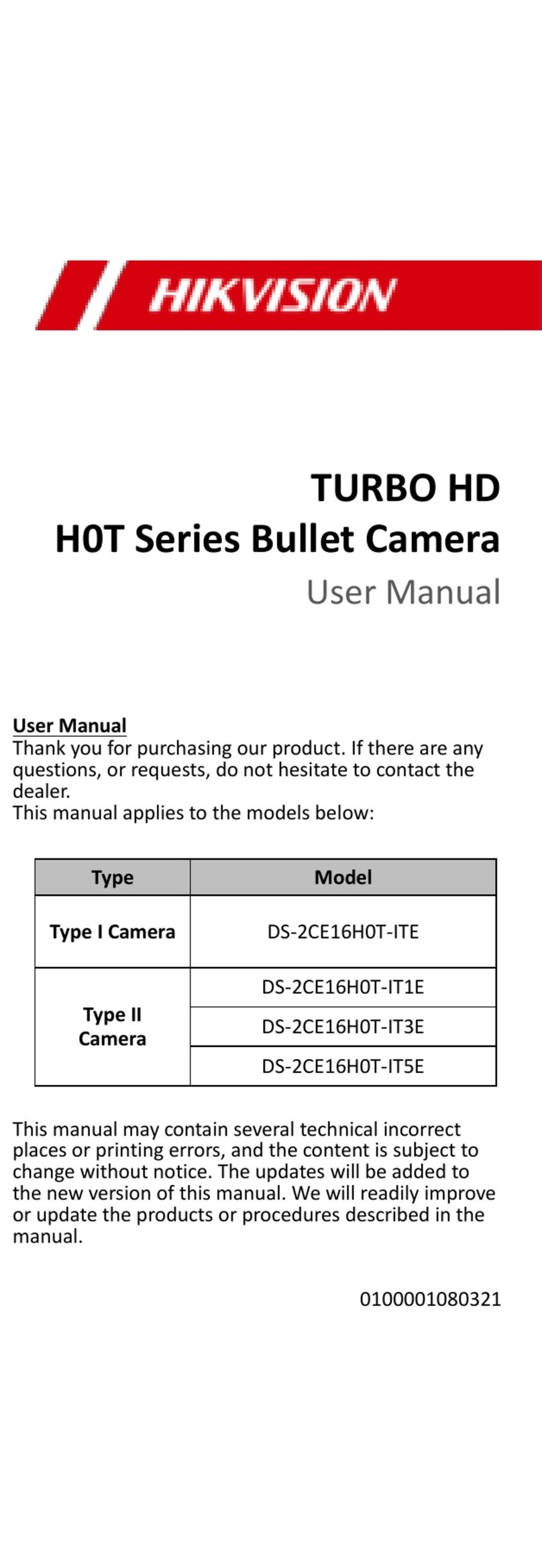 HIK VISION TURBO HD H0T Series User manual
