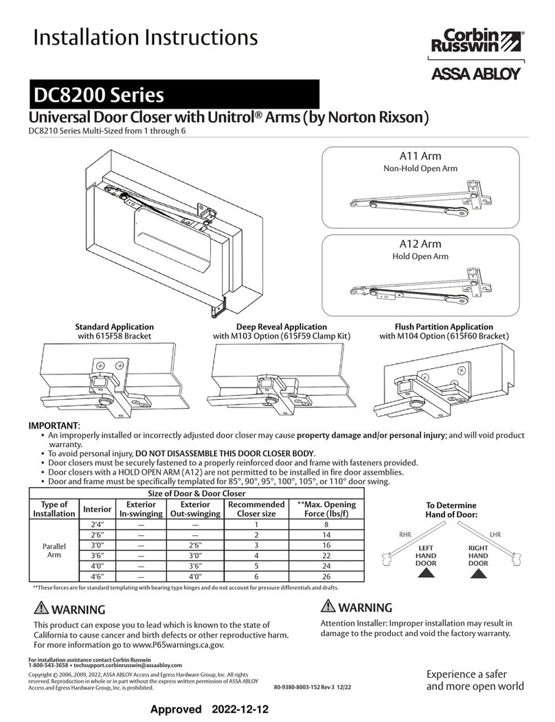 Assa Abloy Corbin Russwin DC8200 Series installation instructions Assa Abloy Corbin Russwin DC8200 Series installation instructions