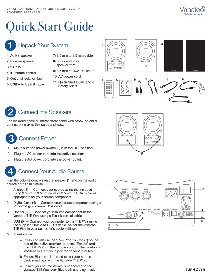 Vanatoo TRANSPARENT ONE ENCORE PLUS quick start guide