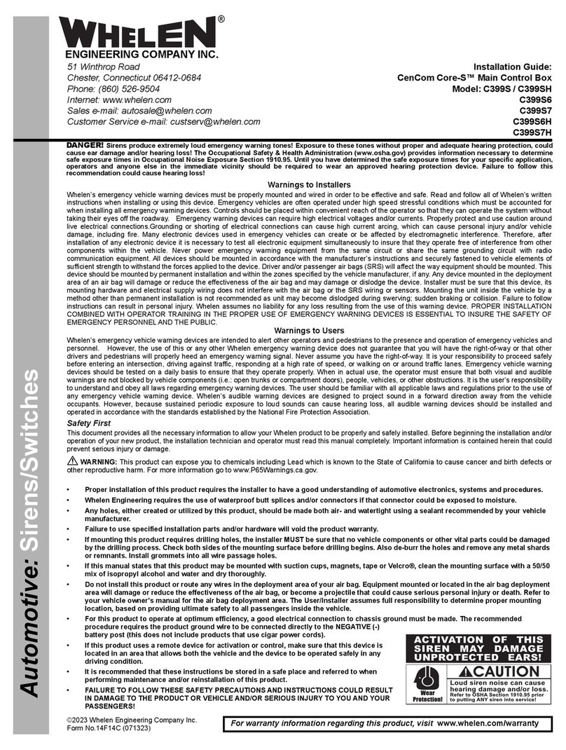 Whelen Engineering Company CenCom Core-S C399S installation guide Whelen Engineering Company CenCom Core-S C399S installation guide