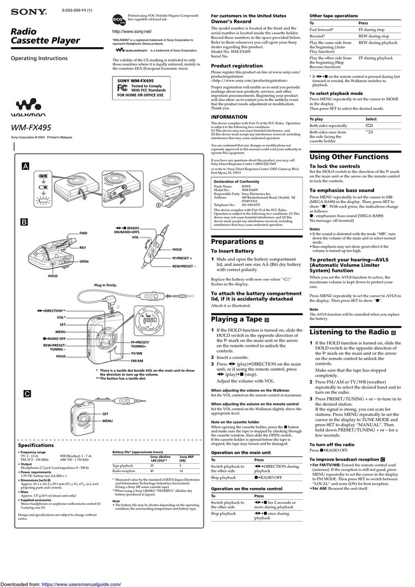 Sony Walkman WM-FX495 User manual