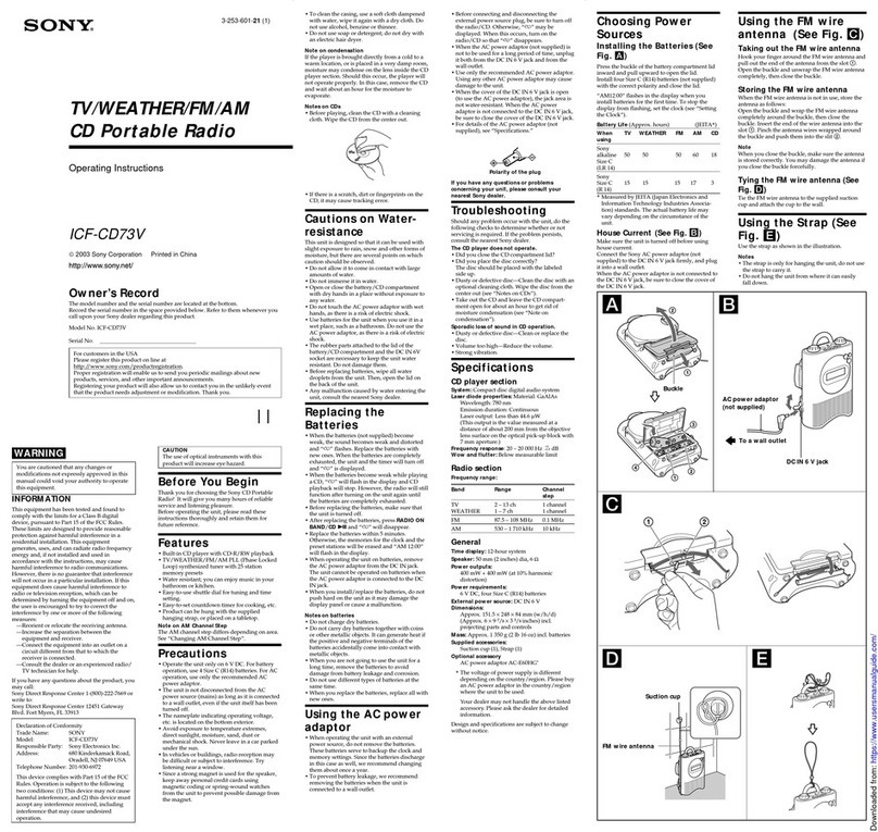 Sony ICF-CD73V operating instructions