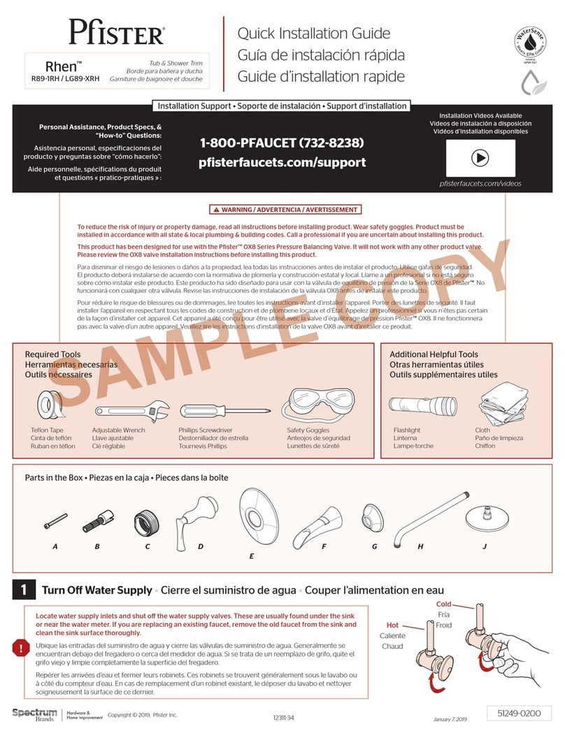 Pfister Rhen R89-1RH Quick installation guide Pfister Rhen R89-1RH Quick installation guide