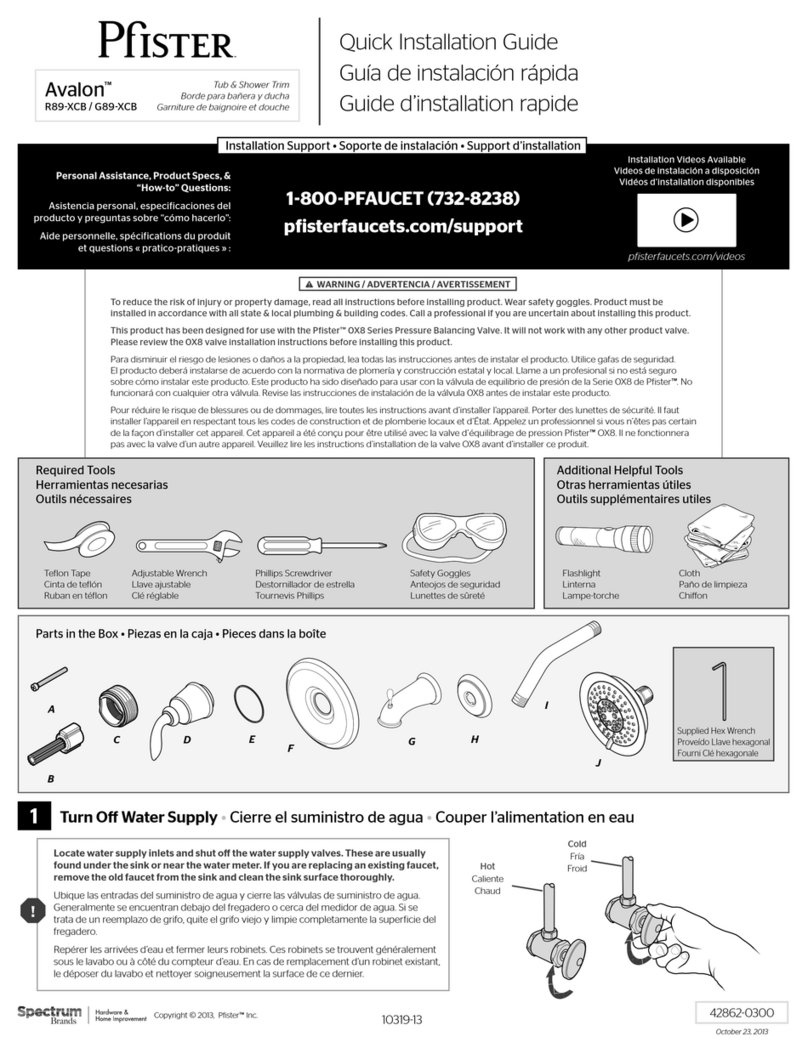 Spectrum Brands Pfister Avalon G89-XCB Quick installation guide