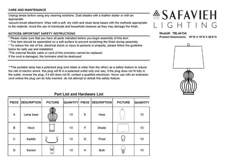 Safavieh Lighting TBL4413A quick start guide Safavieh Lighting TBL4413A quick start guide