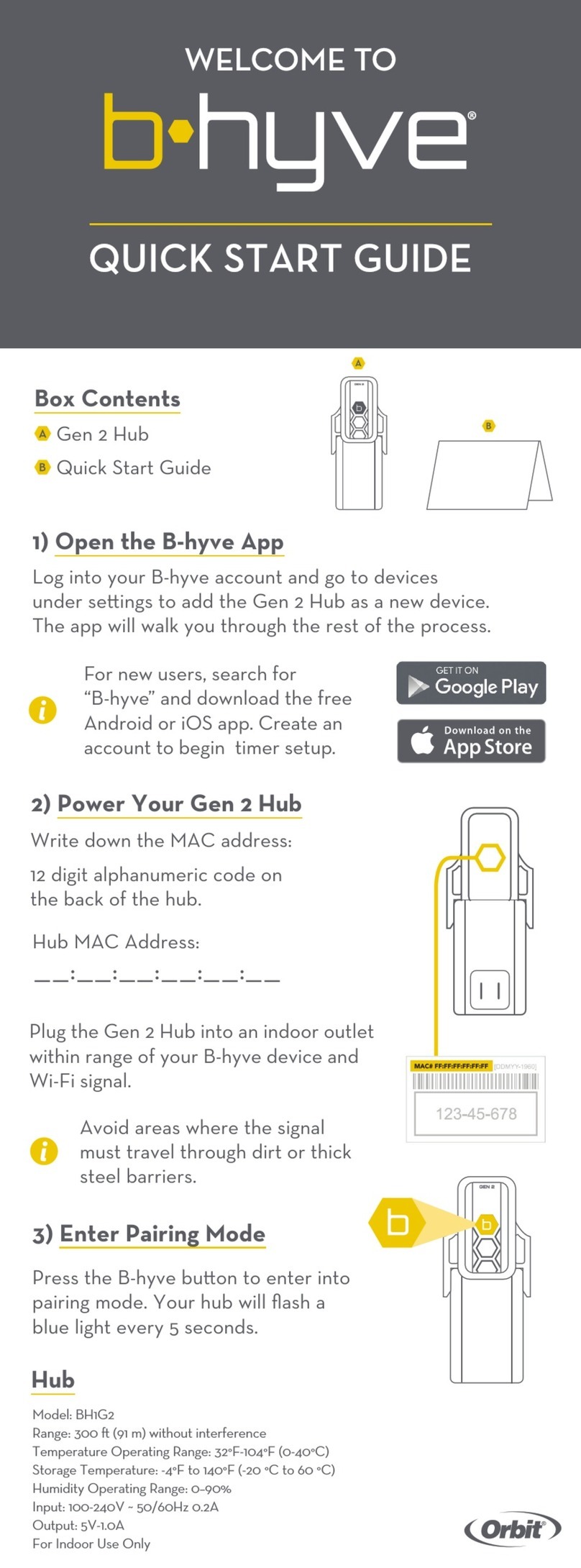 Orbit b-hyve BH1G2 quick start guide