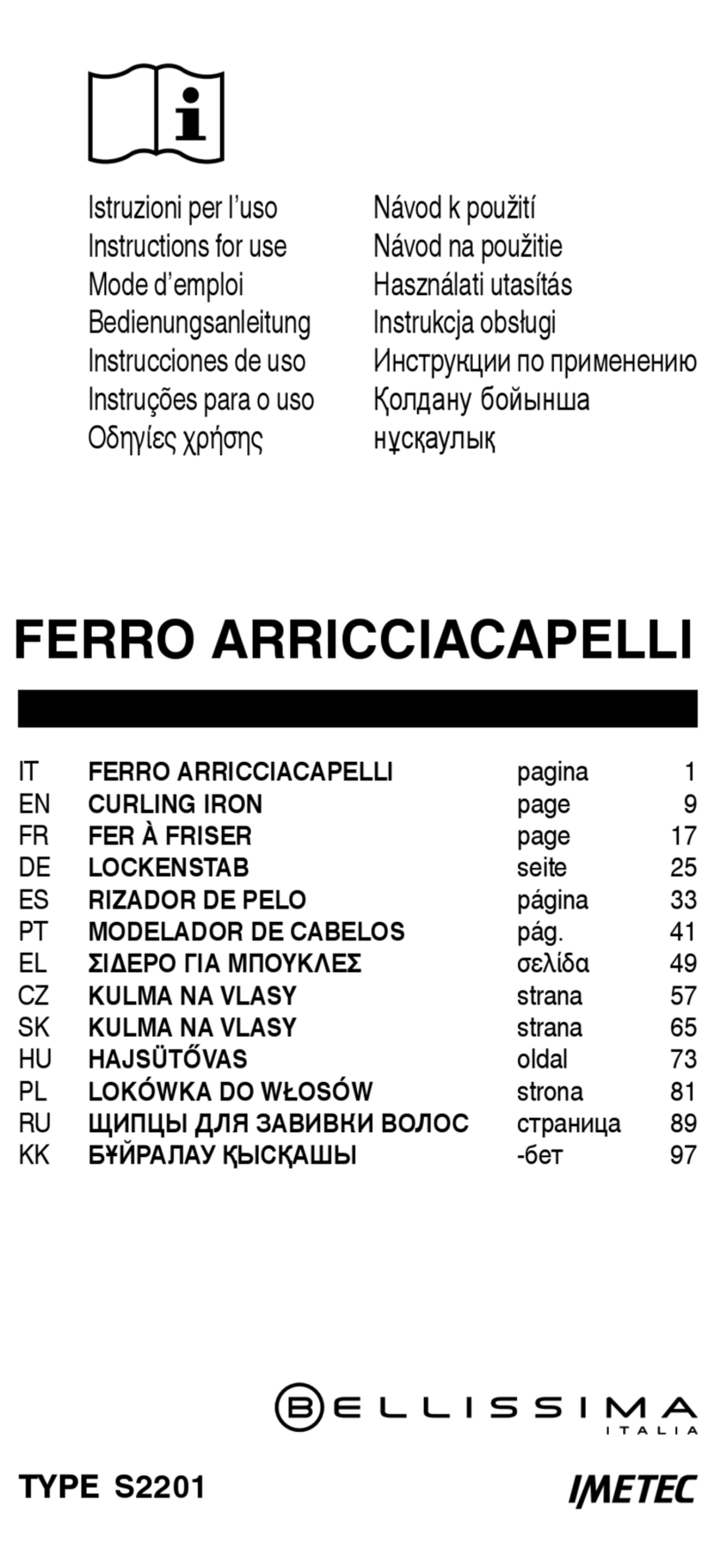 Imetec BELLISSIMA S2201 Instructions for use
