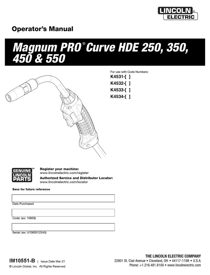 Lincoln Electric Magnum PRO Curve HDE 250 Operator's manual Lincoln Electric Magnum PRO Curve HDE 250 Operator's manual