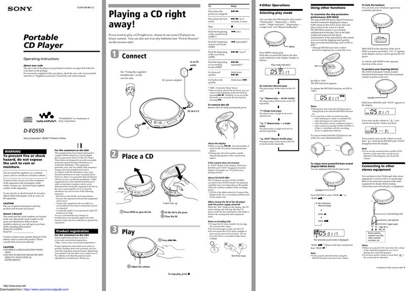 Sony CD Walkman D-EQ550 User manual