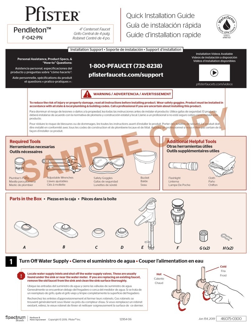 Spectrum Brands Pfister Pendleton F-042-PN Quick installation guide Spectrum Brands Pfister Pendleton F-042-PN Quick installation guide