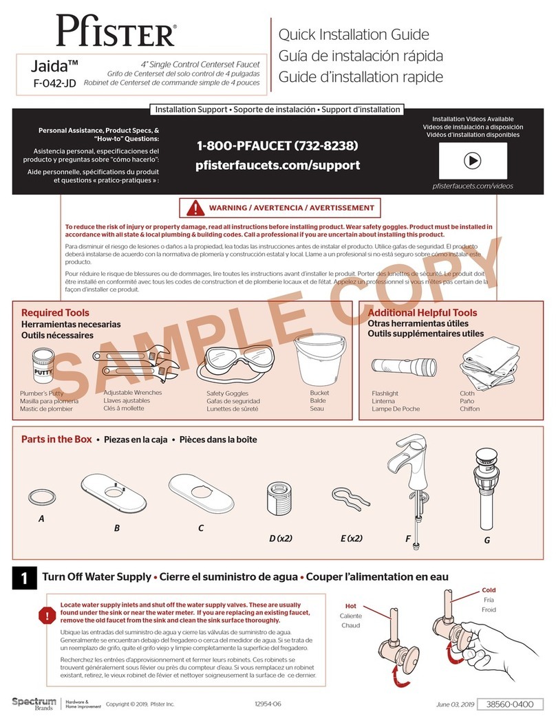 Spectrum Brands Pfister Jaida F-042-JD Quick installation guide Spectrum Brands Pfister Jaida F-042-JD Quick installation guide