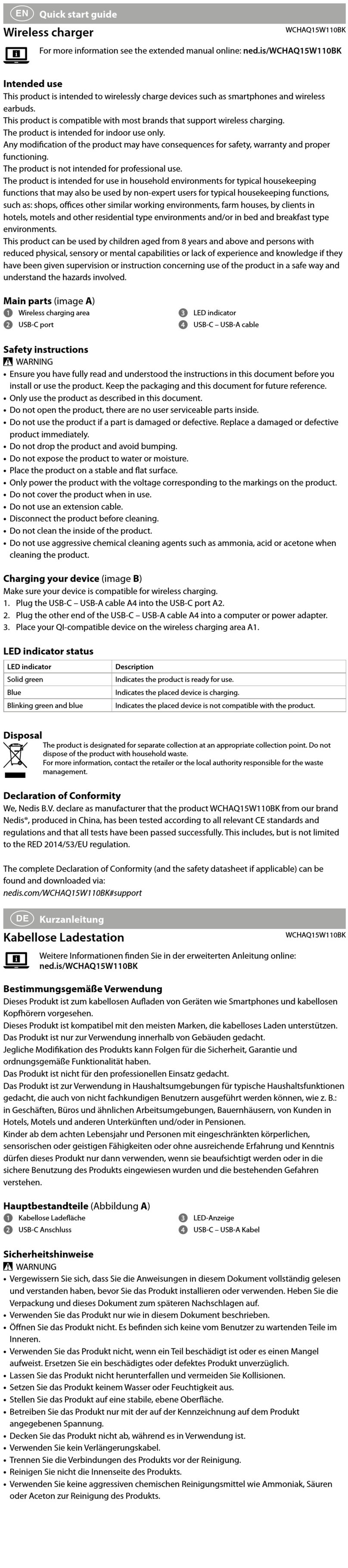 nedis WCHAQ15W110BK User manual