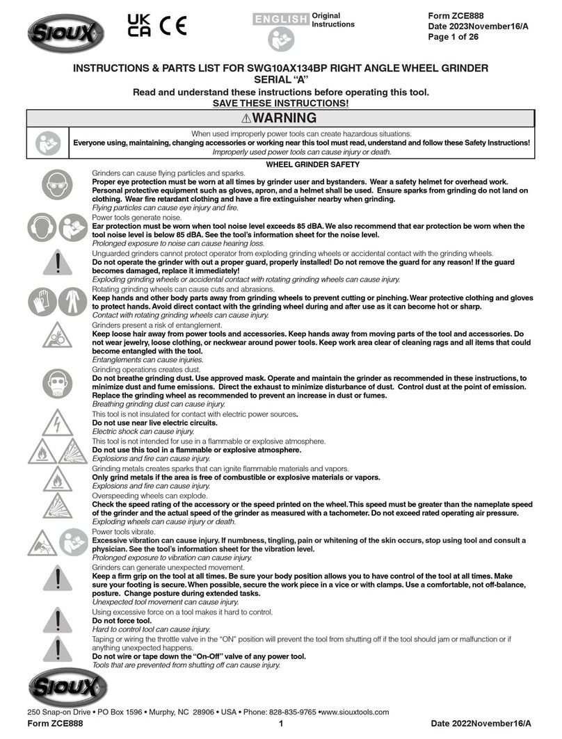 Sioux Tools SWG10AX134BP Instructions-parts list