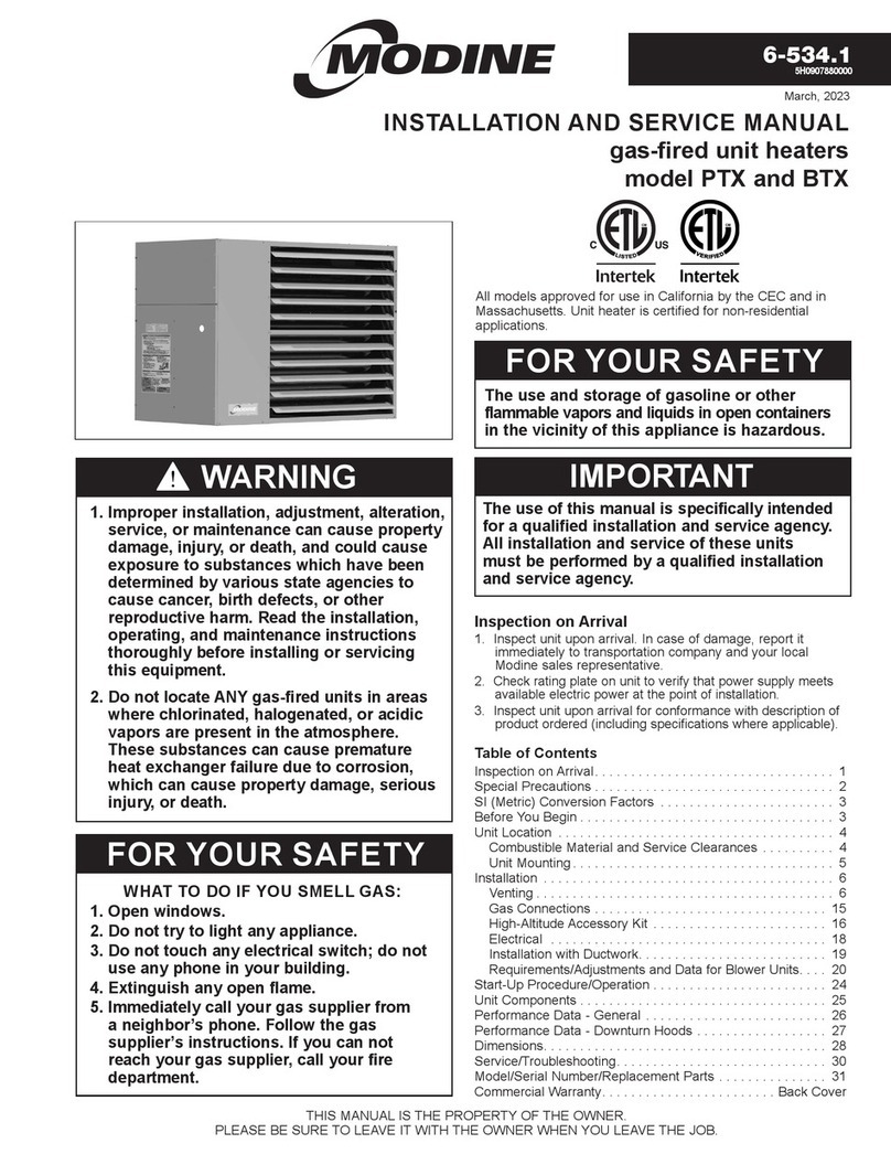 Modine Manufacturing PTX Installation and service manual