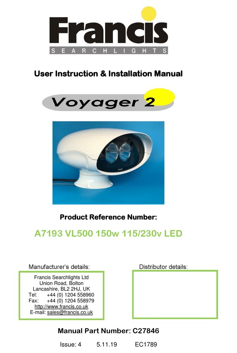 Francis Searchlights A7193 VL500 150w 115/230v LED User instruction & installation manual