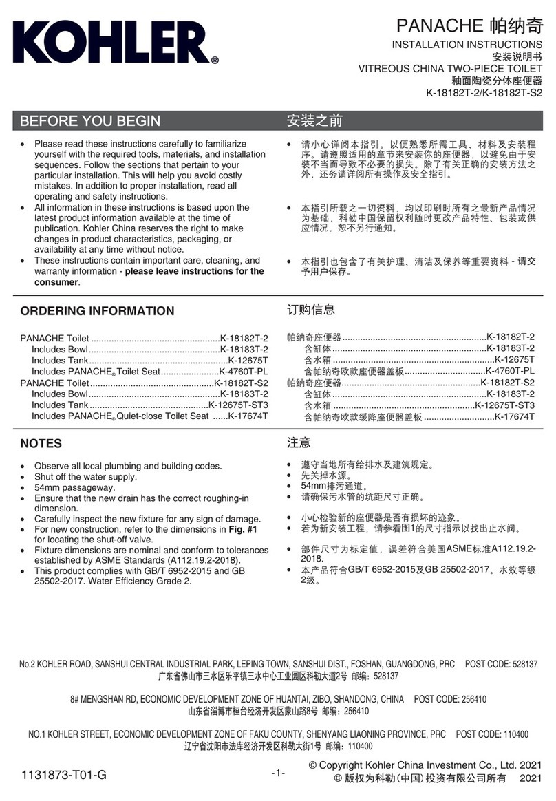 Kohler PANACHE K-18182T-2 User manual
