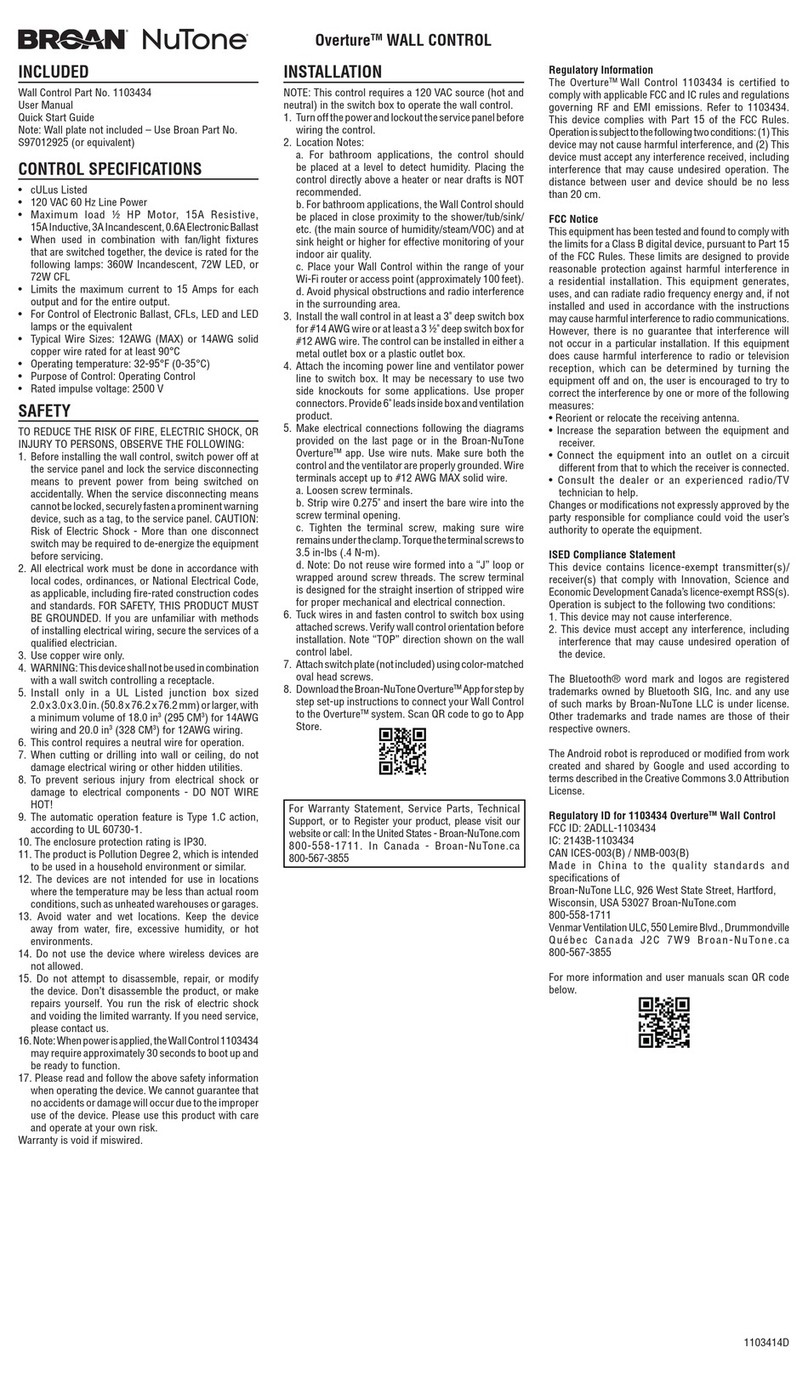 Broan NuTone Overture BIAQWC100P manual