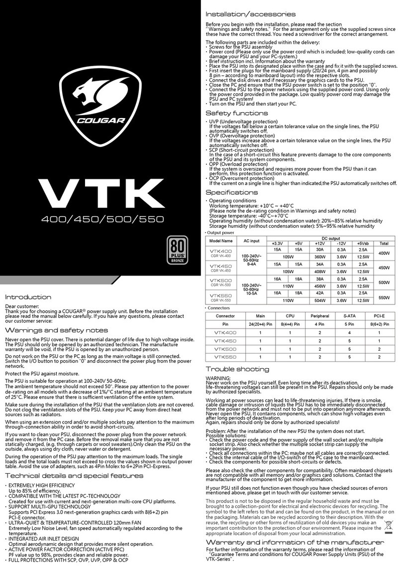 COUGAR VTK 400 User manual COUGAR VTK 400 User manual