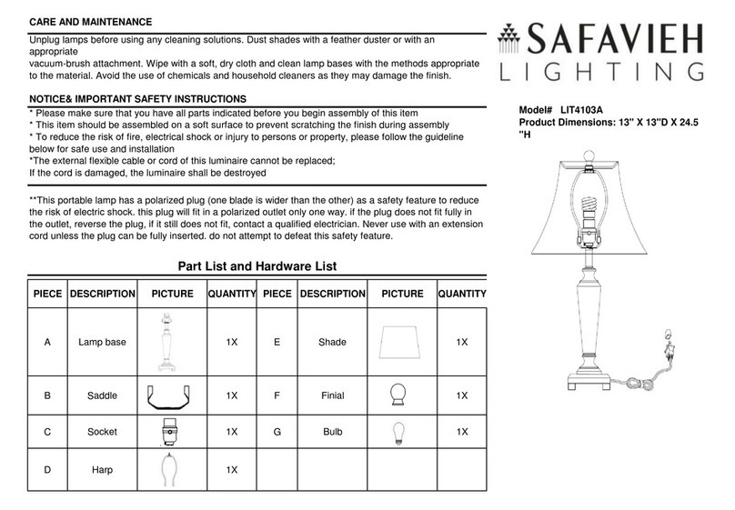 Safavieh Lighting LILLY LIT4103A User manual Safavieh Lighting LILLY LIT4103A User manual