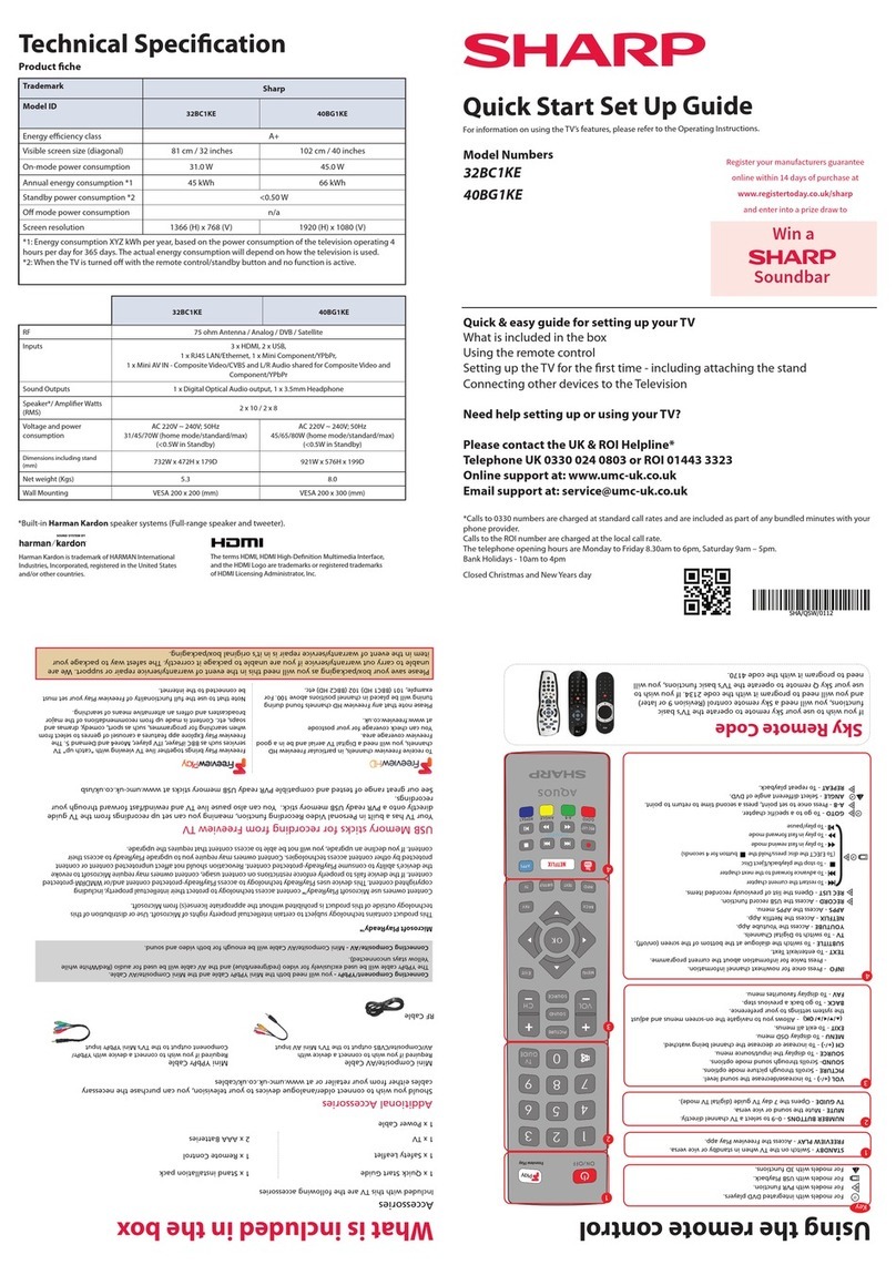 Sharp 32BC1KE Quick start setup guide