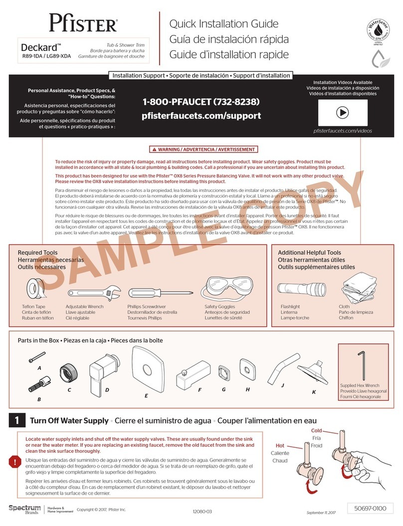 Spectrum Brands Pfister Deckard R89-1DA Quick installation guide